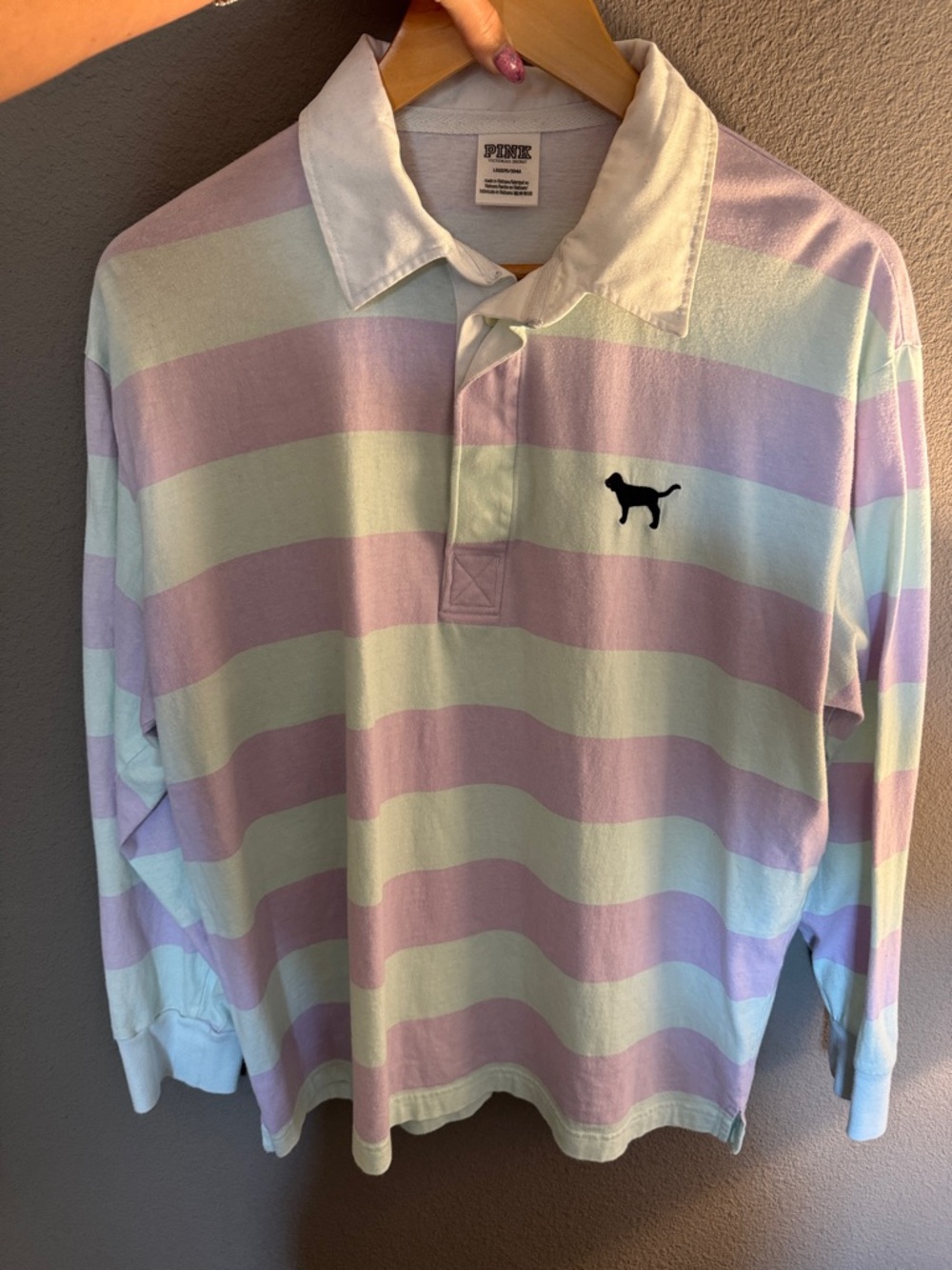 Vintage PINK Victoria's Secret Pastel Lavender & Mint Striped Rugby Top